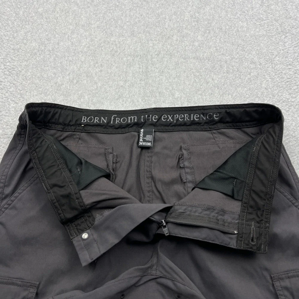 prAna Zogger Pants Mens 34x30 Gray Nylon Cargo Stretch Belted Hiking Jogger